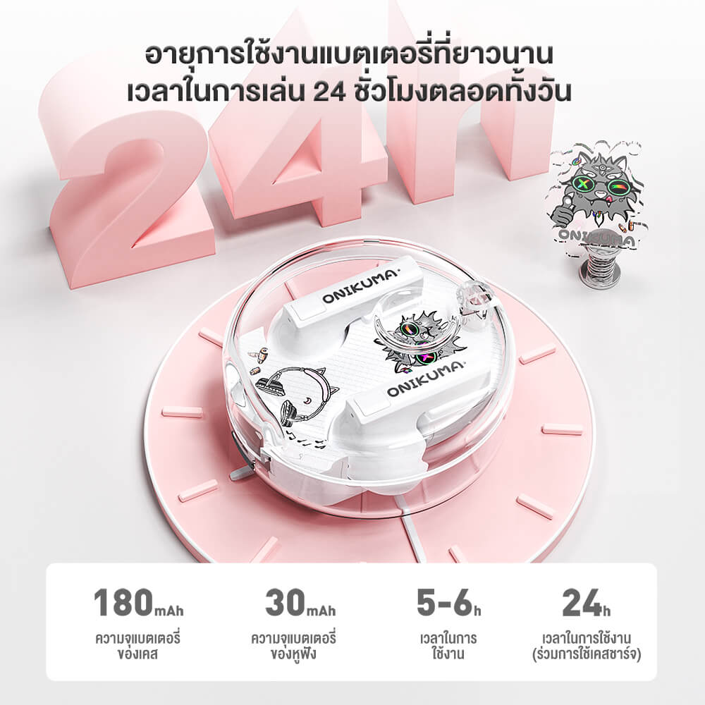 หูฟังเกมมิ่งไร้สาย ONIKUMA T301 TWS GAMING EARBUDS - สีขาว